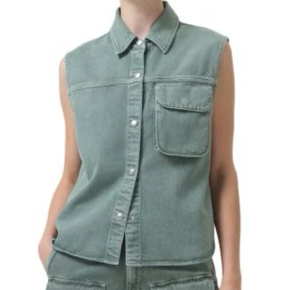 NWOT AGOLDE hadley sleeveless denim shirt green SZ L - Picture 1 of 9
